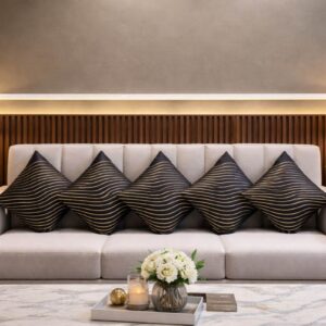 Midnight Gold Wave Cushion Cover