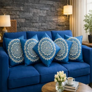 Royal Blue Mandala Embroidered Cushion Cover